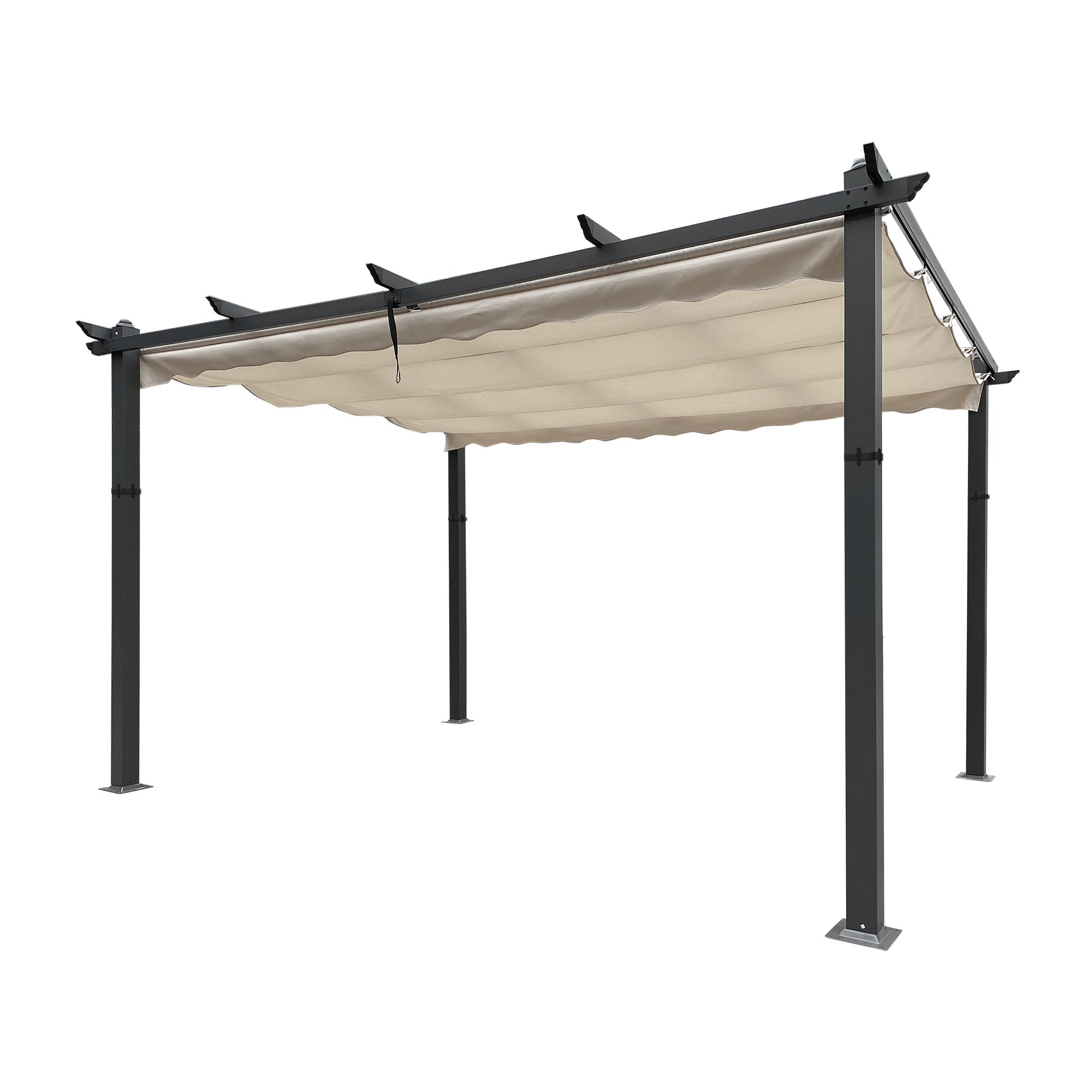 13 X 10 Ft Outdoor Patio Retractable Pergola With Canopy Sun Shelter Pergola For Gardens,Terraces,Backyard Beige Aluminium