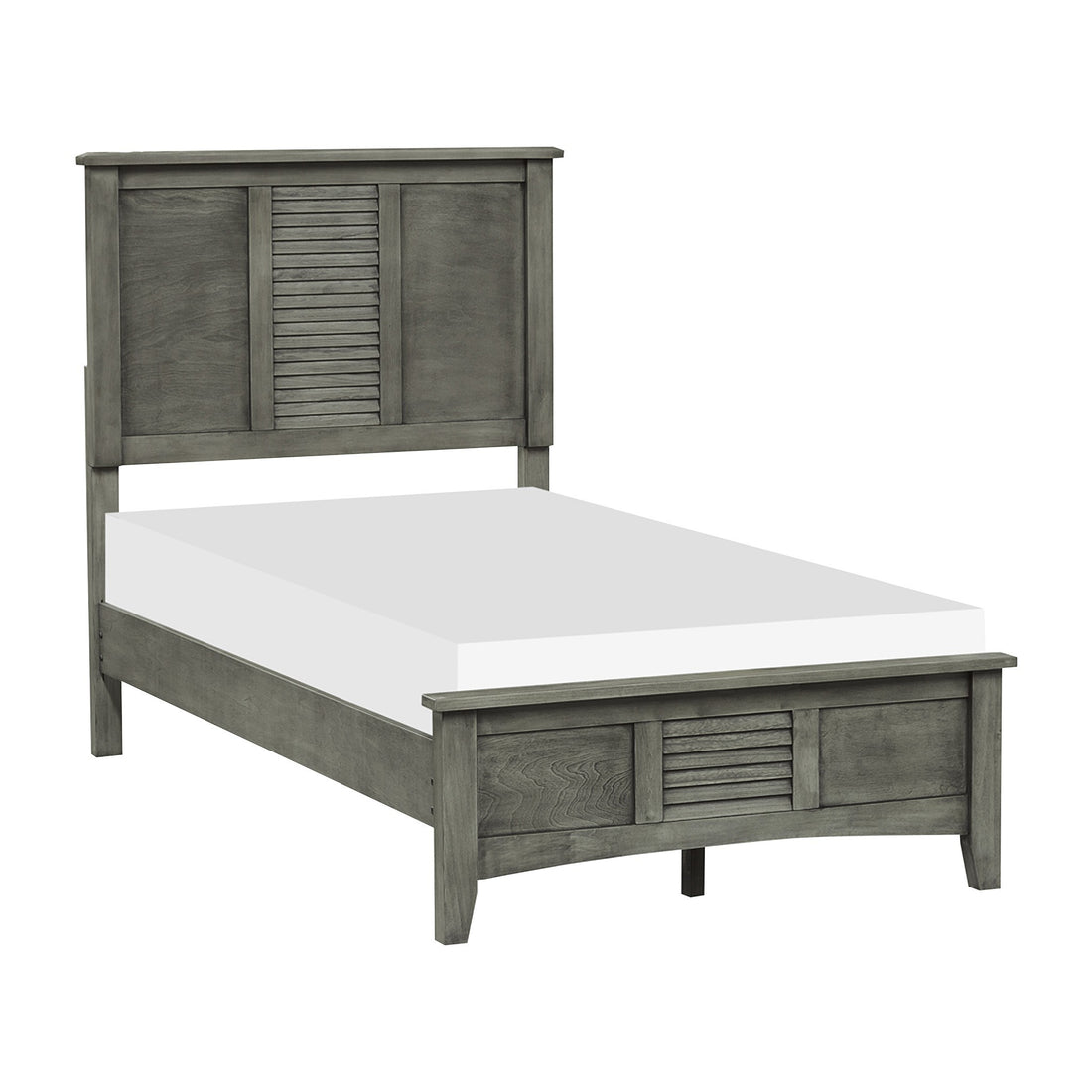 Cool Gray Finish 1Pc Twin Size Bed Louvered Panel Headboard Footboard Transitional Style Bedroom Wooden Furniture Box Spring Required Twin Gray Wood Transitional Panel Wood