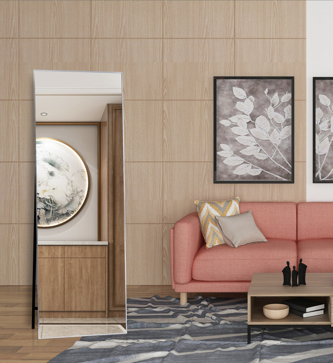 Silver 65 X 22 In Metal Stand Full Length Mirror Silver Classic Mdf Glass Aluminium Alloy