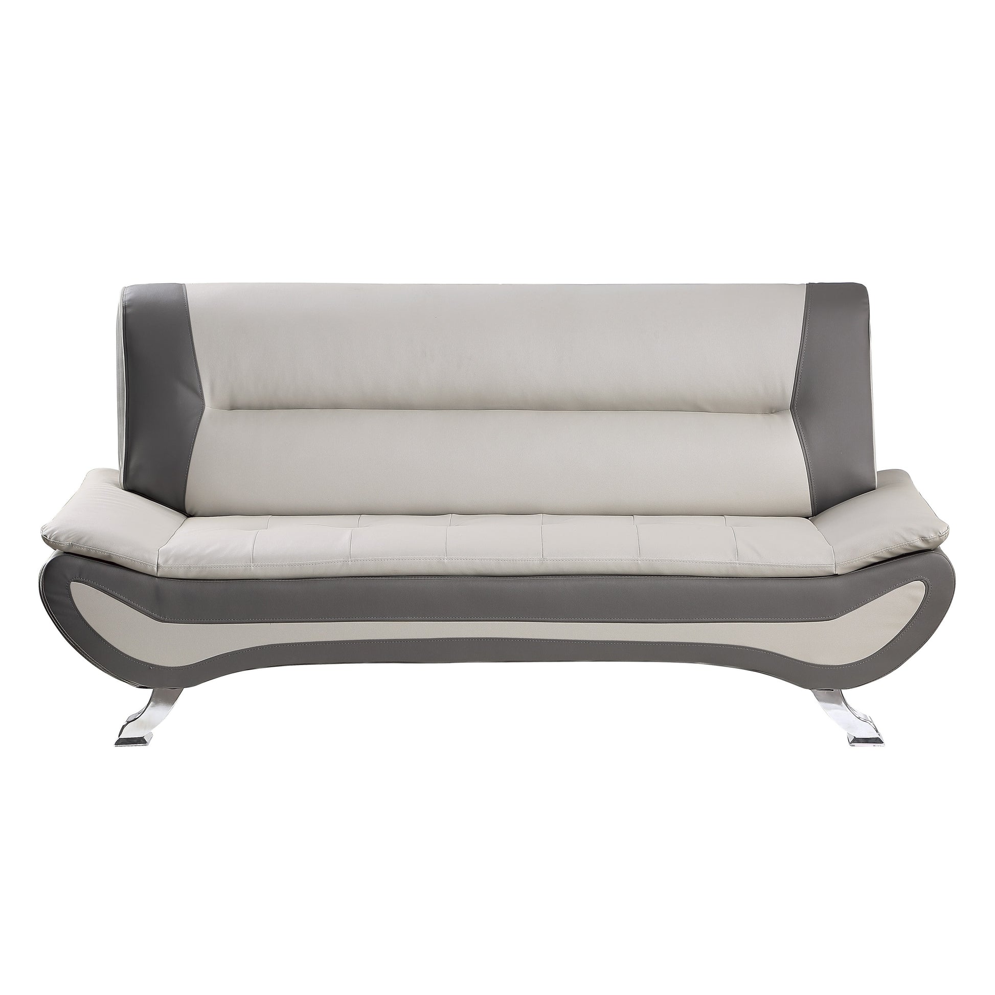 Modern Living Room Furniture 1Pc Sofa Beige And Gray Pu Upholstered Chrome Finish Metal Legs Solid Wood Frame Cushon Seat Beige Grey Faux Leather Wood Primary Living Space Contemporary,Modern Solid Wood 3 Seat