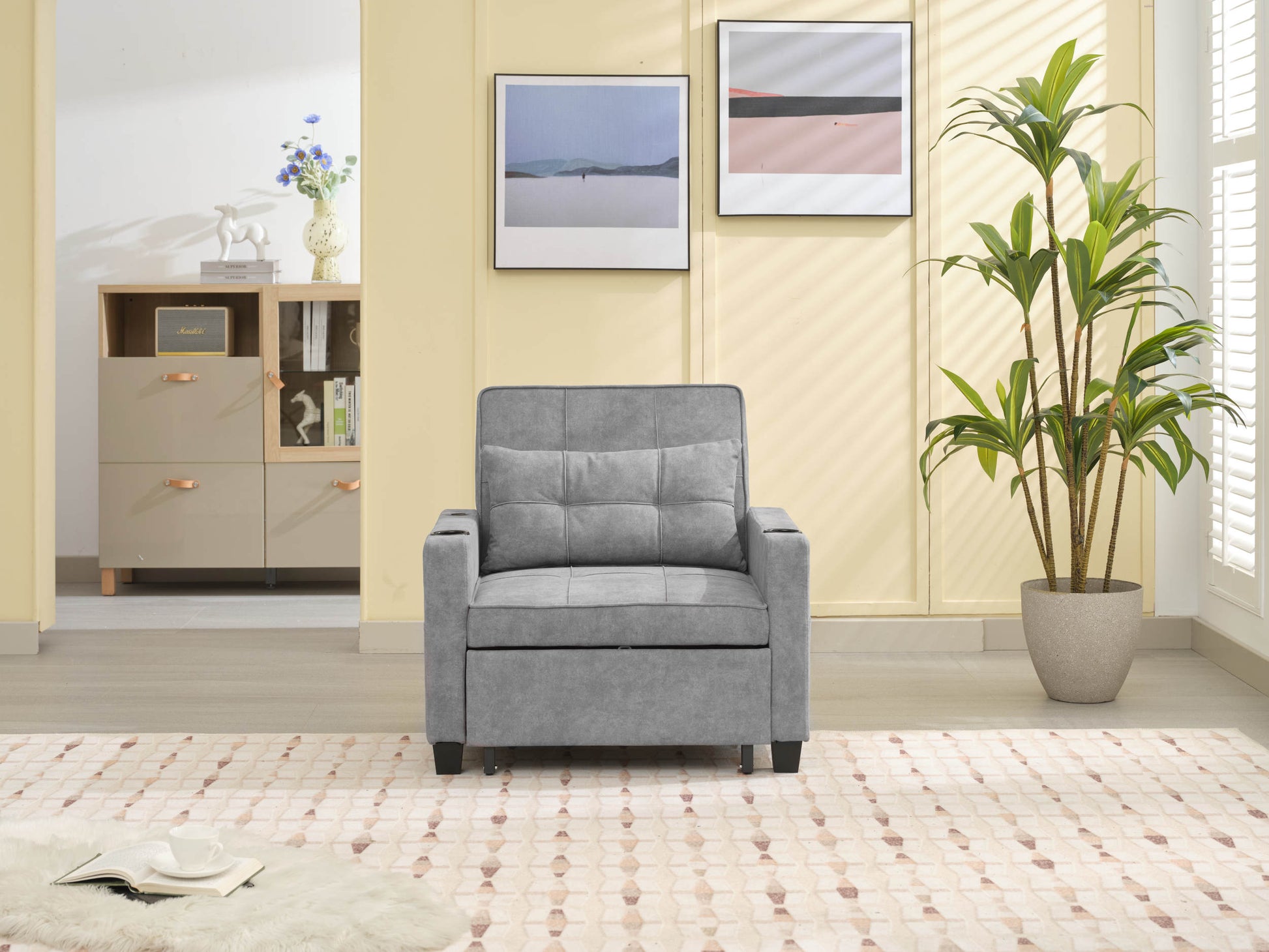 Futon Chair Bed Convertible Chair 3 In 1 Pull Out Sleeper Chair Beds With Usb Ports,Wear Resistant And Anti Scratch, Armchair Bed Sleeper For Living Room Light Grey Scratch Cloth Light Grey Foam Tech Cloth 1 Seat