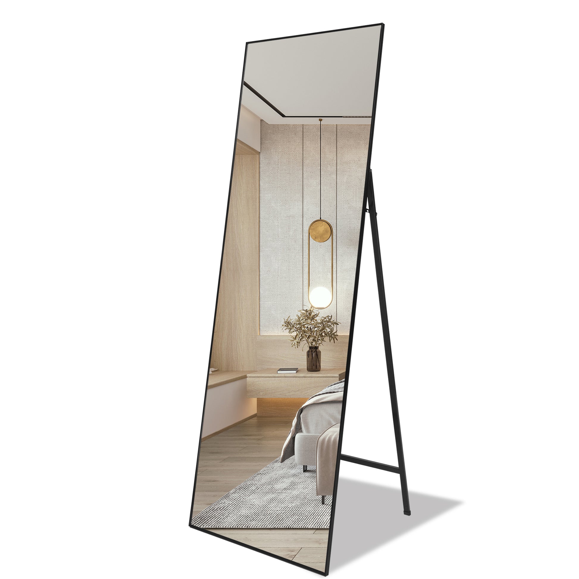 Black 65 X 22 In Metal Stand Full Length Mirror Black Classic Mdf Glass Aluminium Alloy