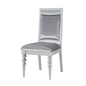 Grey And Platinum Upholstered Side Chairs Set Of 2 Solid Grey Silver Foam Rectangular Glam Side Chair Poplar Solid Back Set Of 2 Wood Fabric