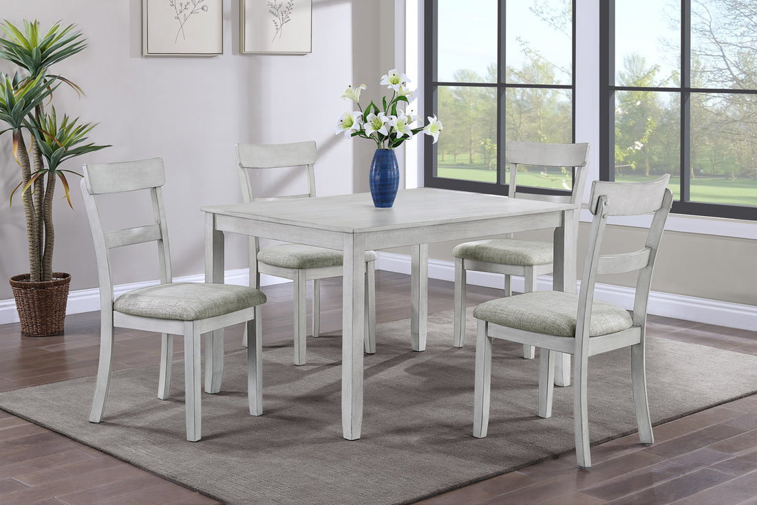 Rustic Farmhouse Transitional 5 Piece Dining Set Rectangular Table Linen Look Fabric Upholstered Chair Seat Wooden Dining Room Furniture White Gray Drift Wood Finish Dinette Gray Wood Dining Room Rectangular Dining Table With Chair Wood Wood Antique