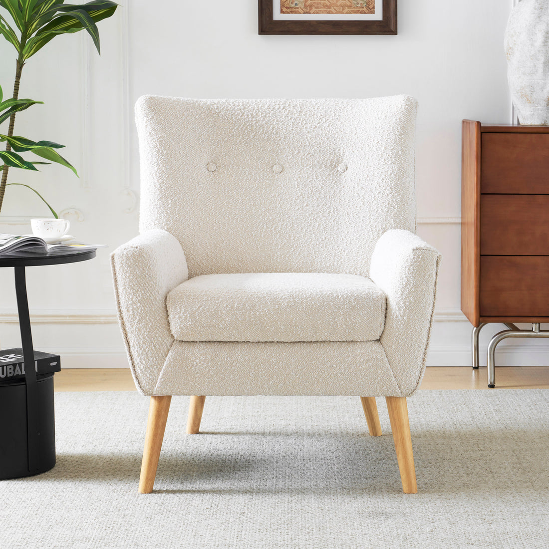 Accent Chair Almond Modern Foam Wood Fabric 1 Seat