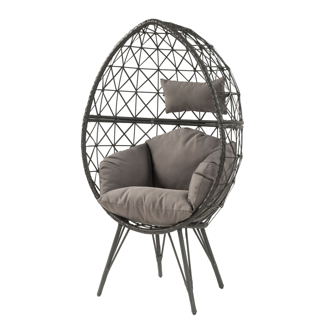 Light Grey And Black Patio Chair With Upholstered Cushion Yes Black Gray Garden & Outdoor Modern Wicker