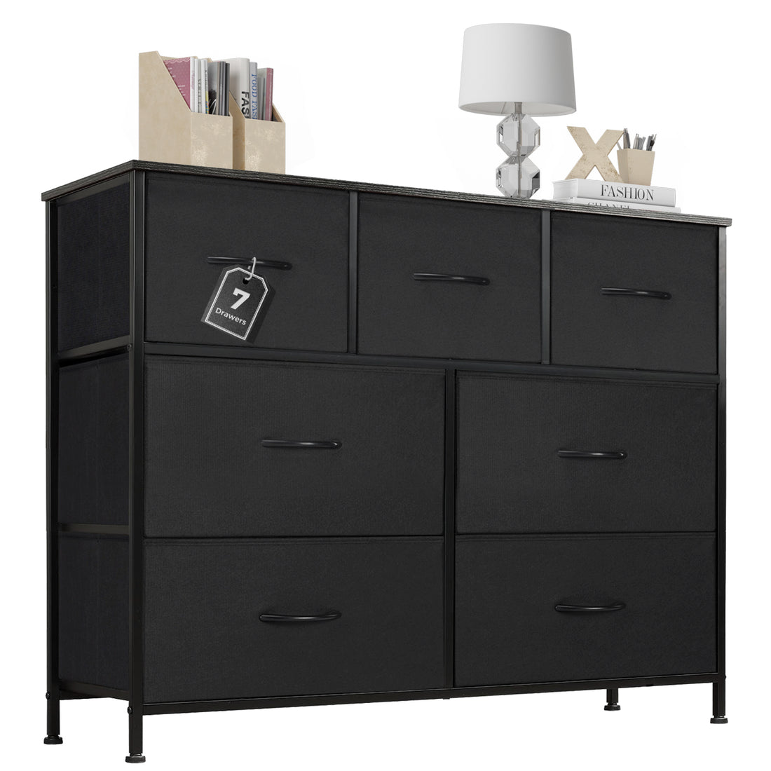 7 Storage Spaces, Assembled Wardrobe Lockers, Bedroom Furniture Lockers,Black Black Acacia Wood