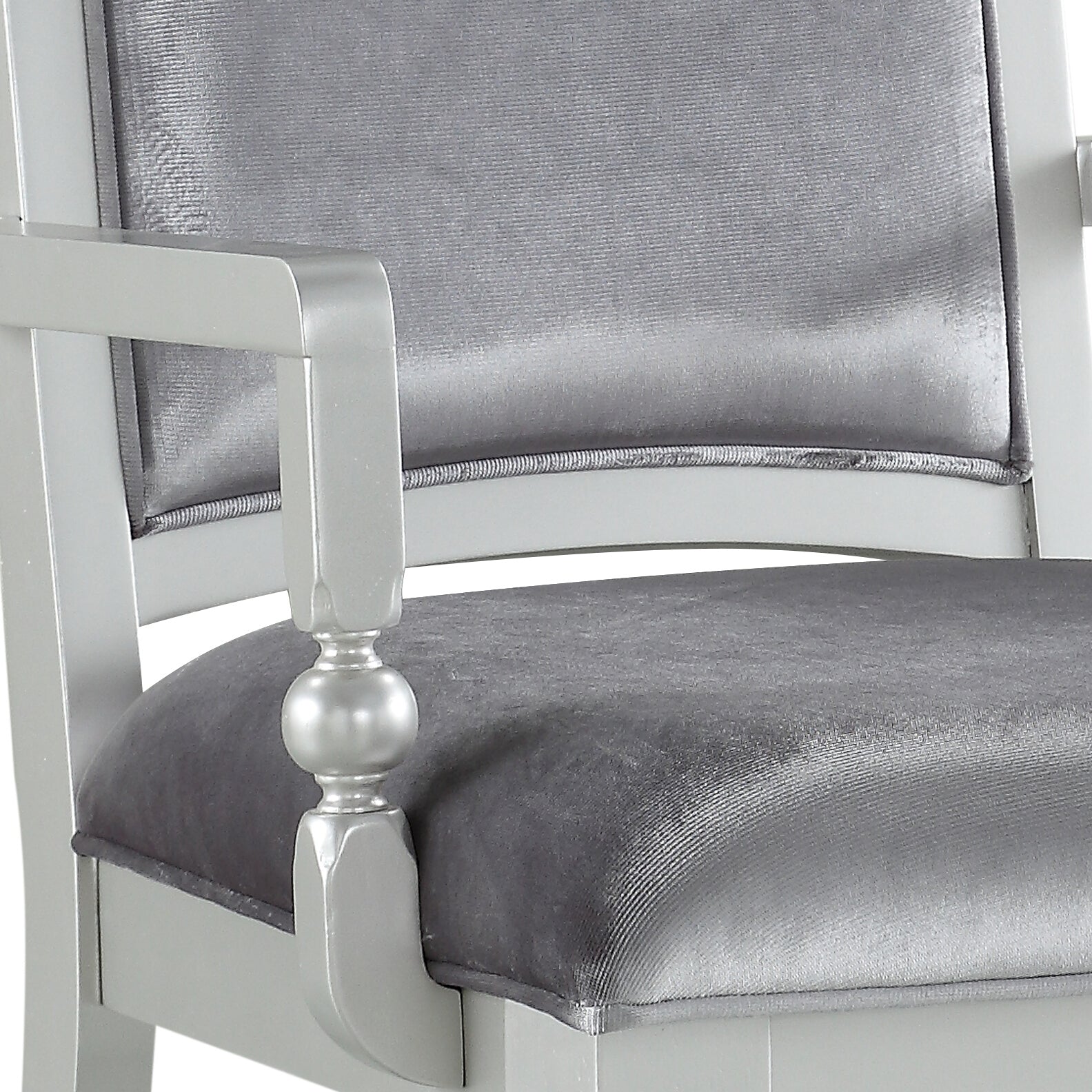 Grey And Platinum Upholstered Arm Chairs Set Of 2 Solid Grey Silver Dining Room Foam Rectangular Glam Arm Chair Poplar Solid Back Set Of 2 Wood Fabric