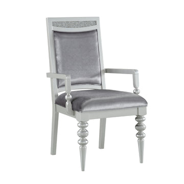 Grey And Platinum Upholstered Arm Chairs Set Of 2 Solid Grey Silver Dining Room Foam Rectangular Glam Arm Chair Poplar Solid Back Set Of 2 Wood Fabric