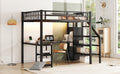 Metal Full Loft Bed With Wardrobe And Led Light, Full Size Loft Bed With L Shaped Desk And Usb For Kids Teens Adults, Black Full Black Metal