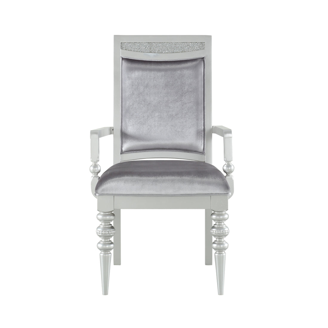 Grey And Platinum Upholstered Arm Chairs Set Of 2 Solid Grey Silver Dining Room Foam Rectangular Glam Arm Chair Poplar Solid Back Set Of 2 Wood Fabric