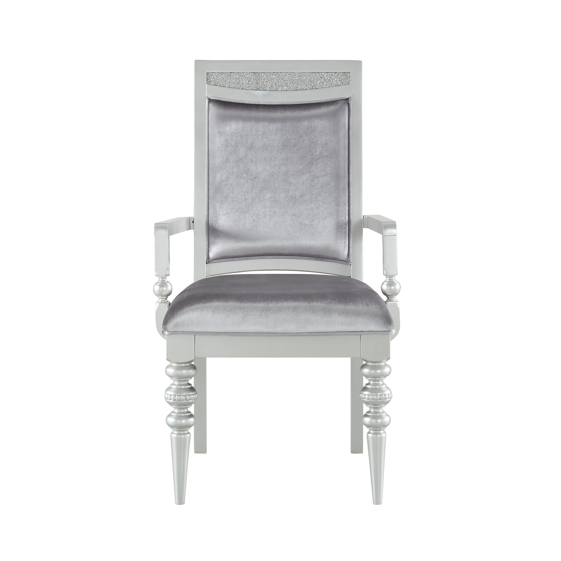 Grey And Platinum Upholstered Arm Chairs Set Of 2 Solid Grey Silver Dining Room Foam Rectangular Glam Arm Chair Poplar Solid Back Set Of 2 Wood Fabric