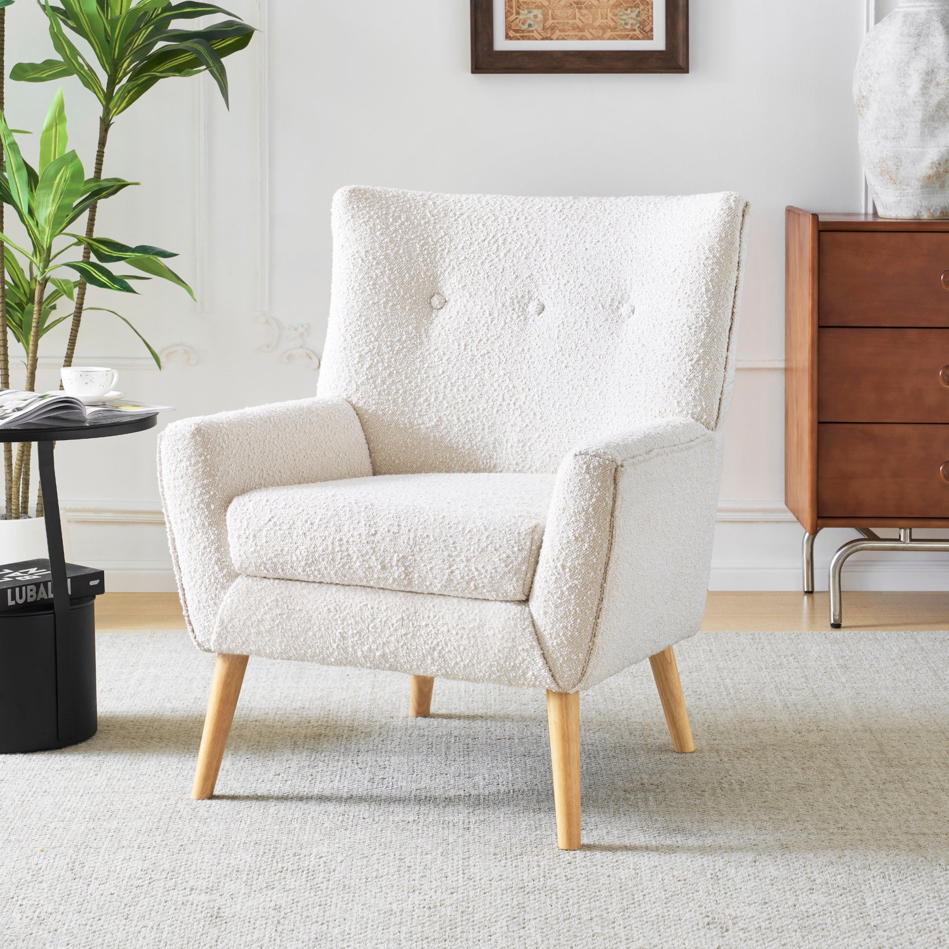 Accent Chair Almond Modern Foam Wood Fabric 1 Seat