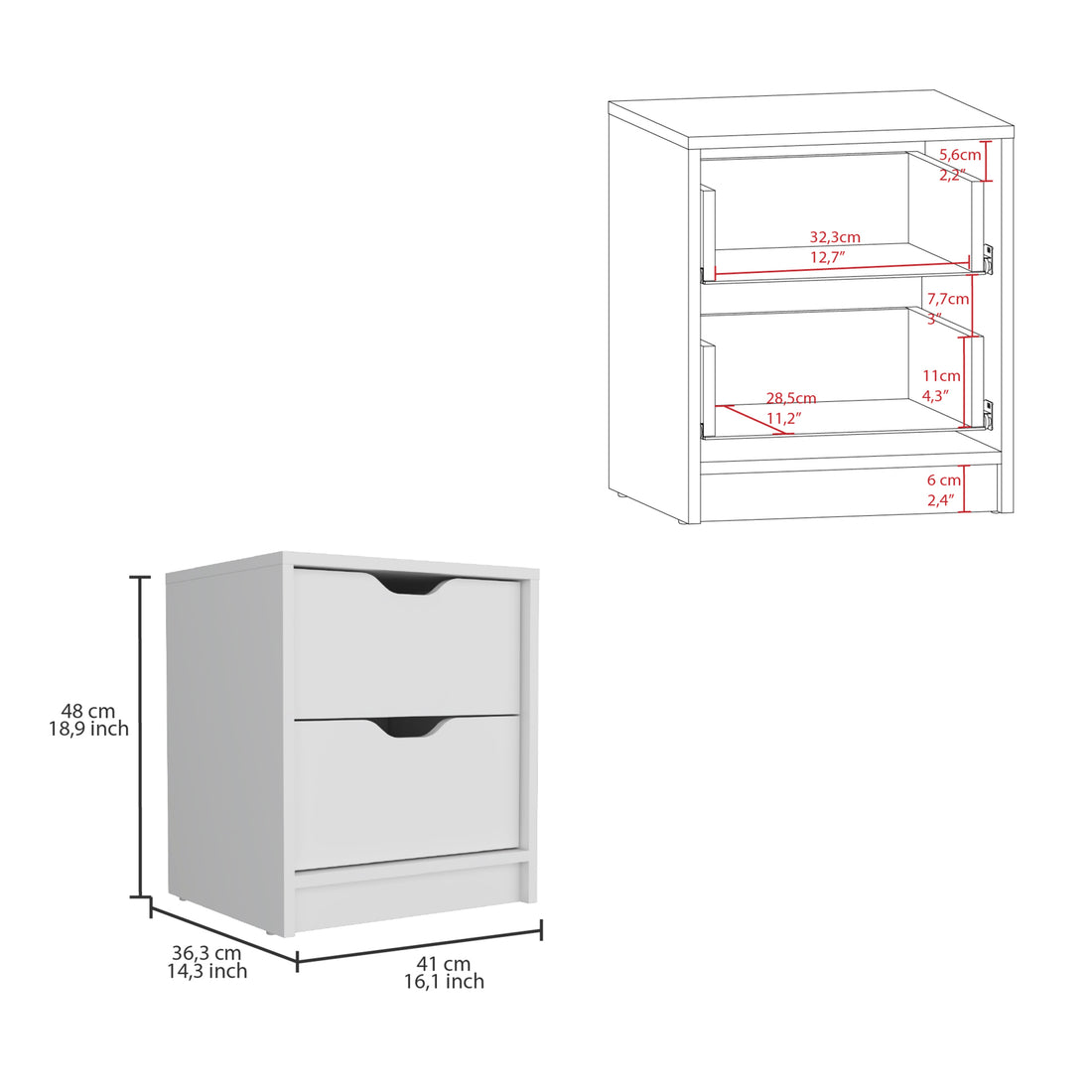 Basilea 2 Drawers Nightstandend Table, Side Table Pull Out System White White 2 Drawers Bedroom Rectangle Modern Drawers Particle Board Particle Board