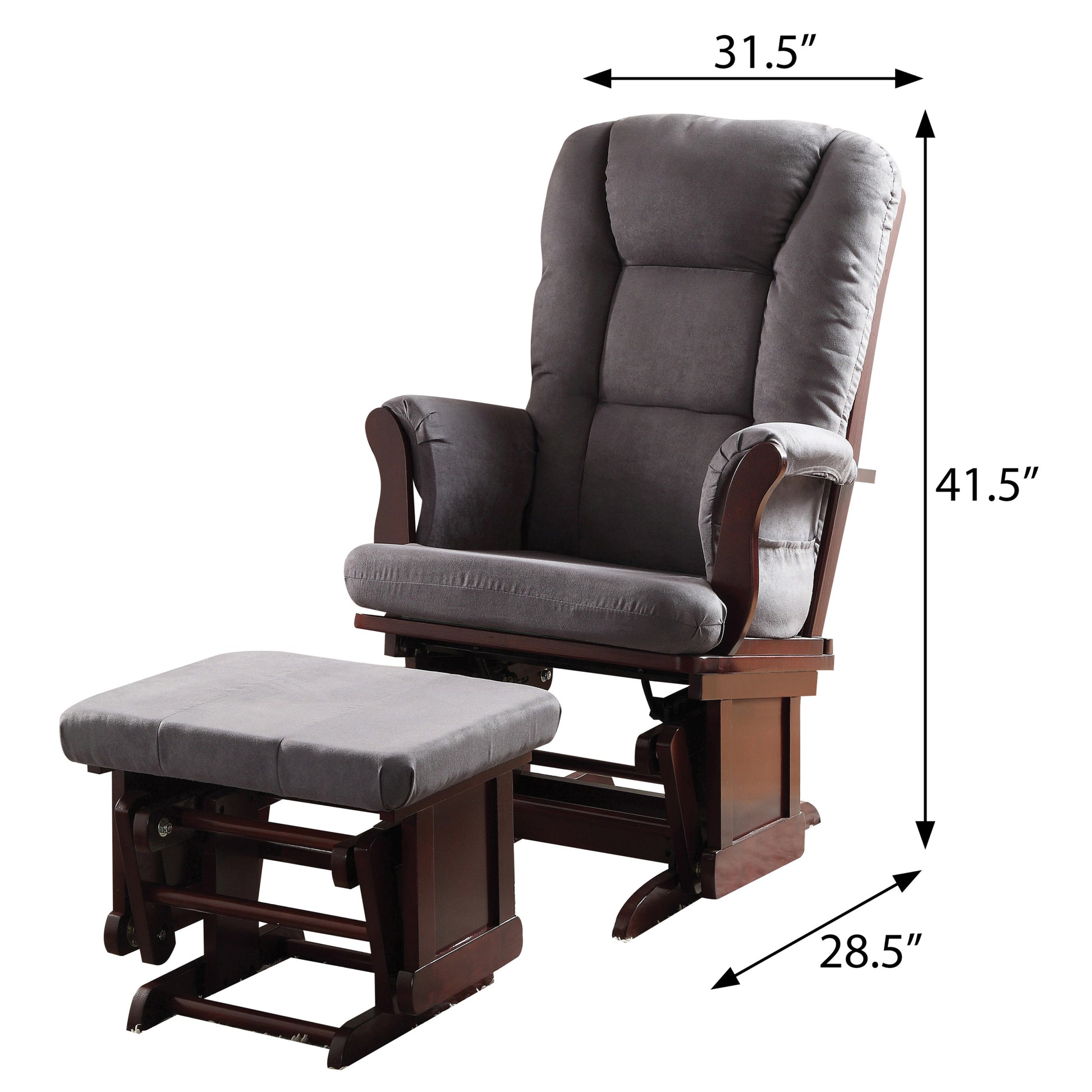 Grey And Cherry Glider Chair With Ottoman Grey Brown Primary Living Space Modern Rubberwood Microfiber