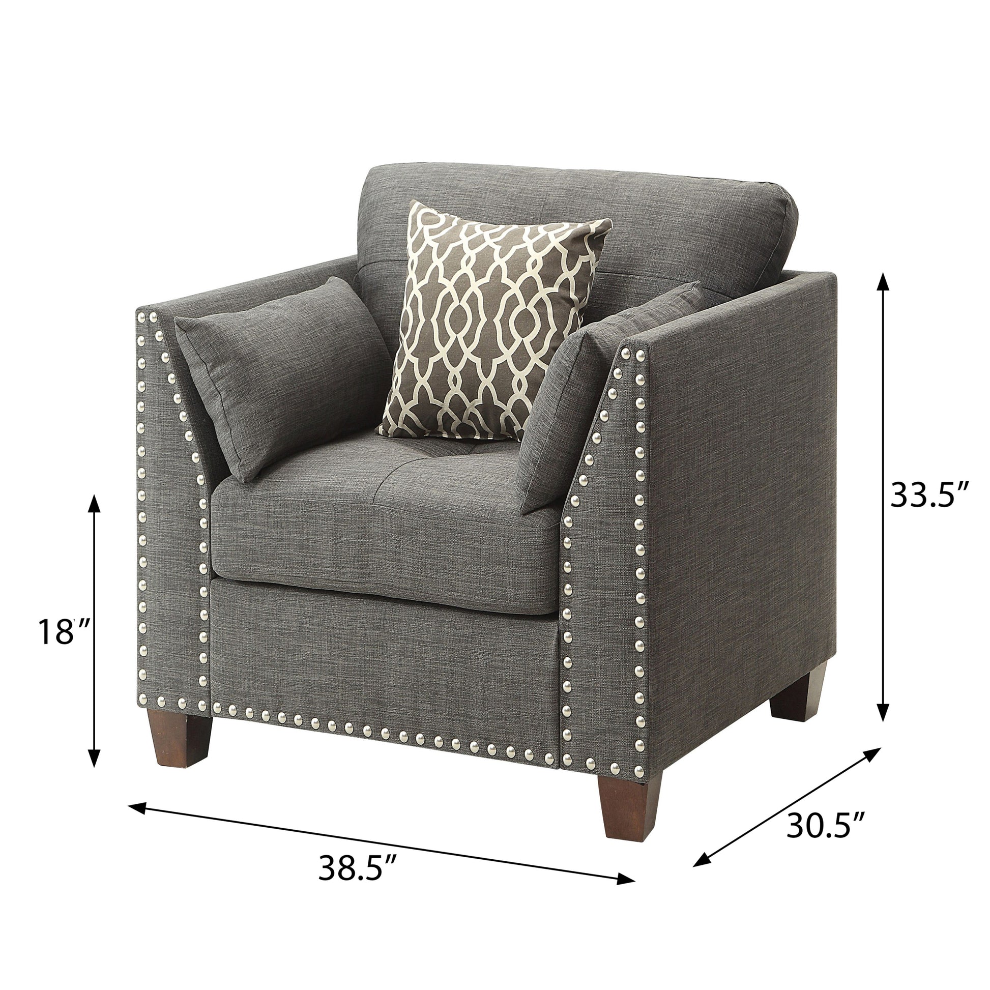 Light Charcoal Flared Arms Chair With Accent Pillows Light Grey Primary Living Space Eucalyptus Linen