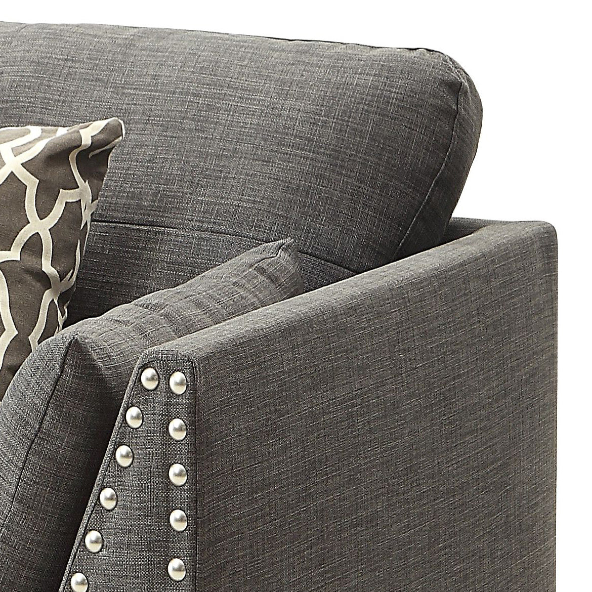 Light Charcoal Flared Arms Chair With Accent Pillows Light Grey Primary Living Space Eucalyptus Linen