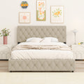 Queen Size Upholstered Platform Bed Frame With 4 Storage Drawers, Adjustable Linen Headboard, Wooden Slats Support, No Box Spring Needed, Easy Assembly, Light Beige Box Spring Not Required Queen Light Beige Wood Bedroom American Design Bed Frame Linen