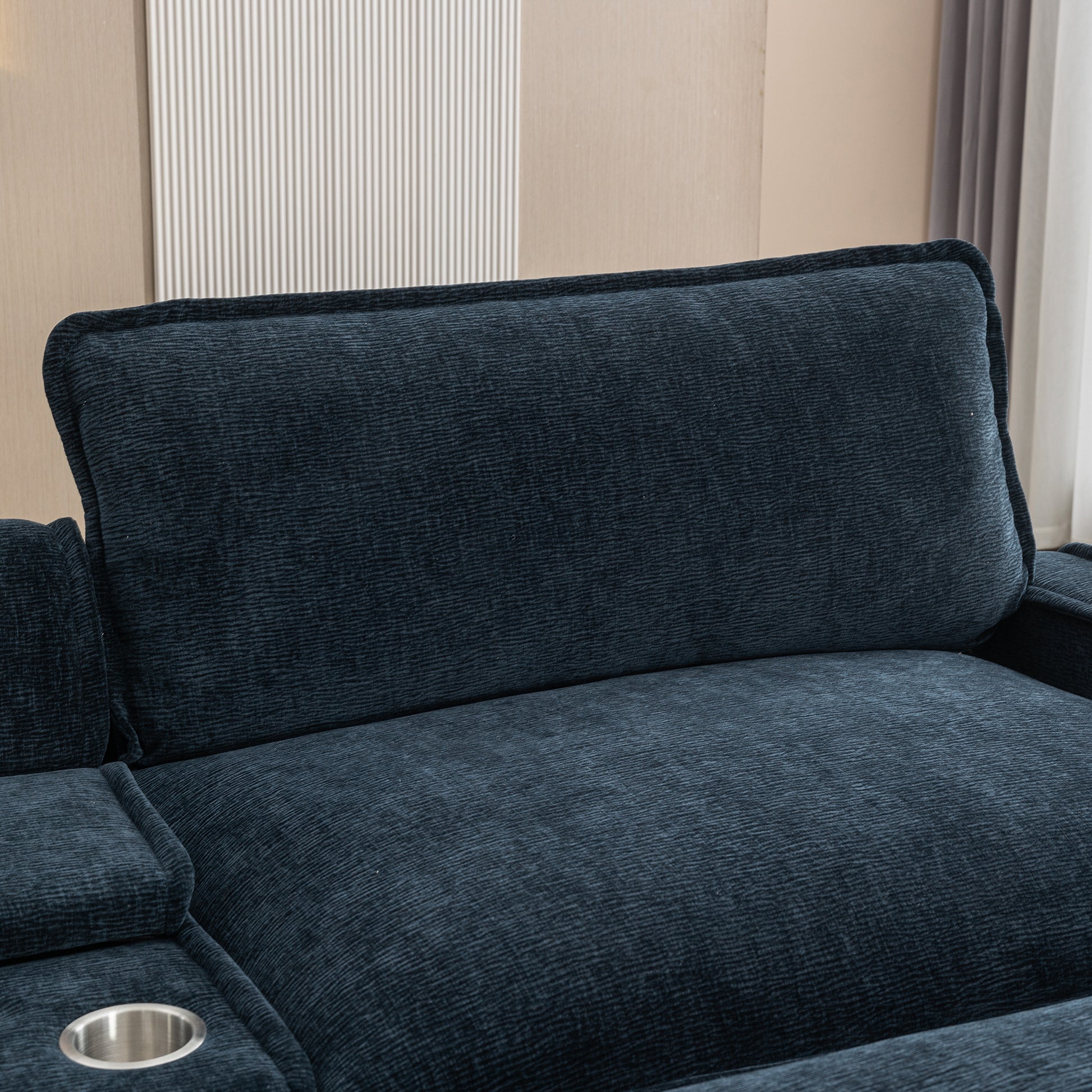 112.6" Sectional Sofa Chenille Upholstered Sofa With Two Removable Ottoman, Two Usb Ports, Two Cup Holders And Large Storage Box For Living Room, Blue Blue Foam Chenille 2 Seat