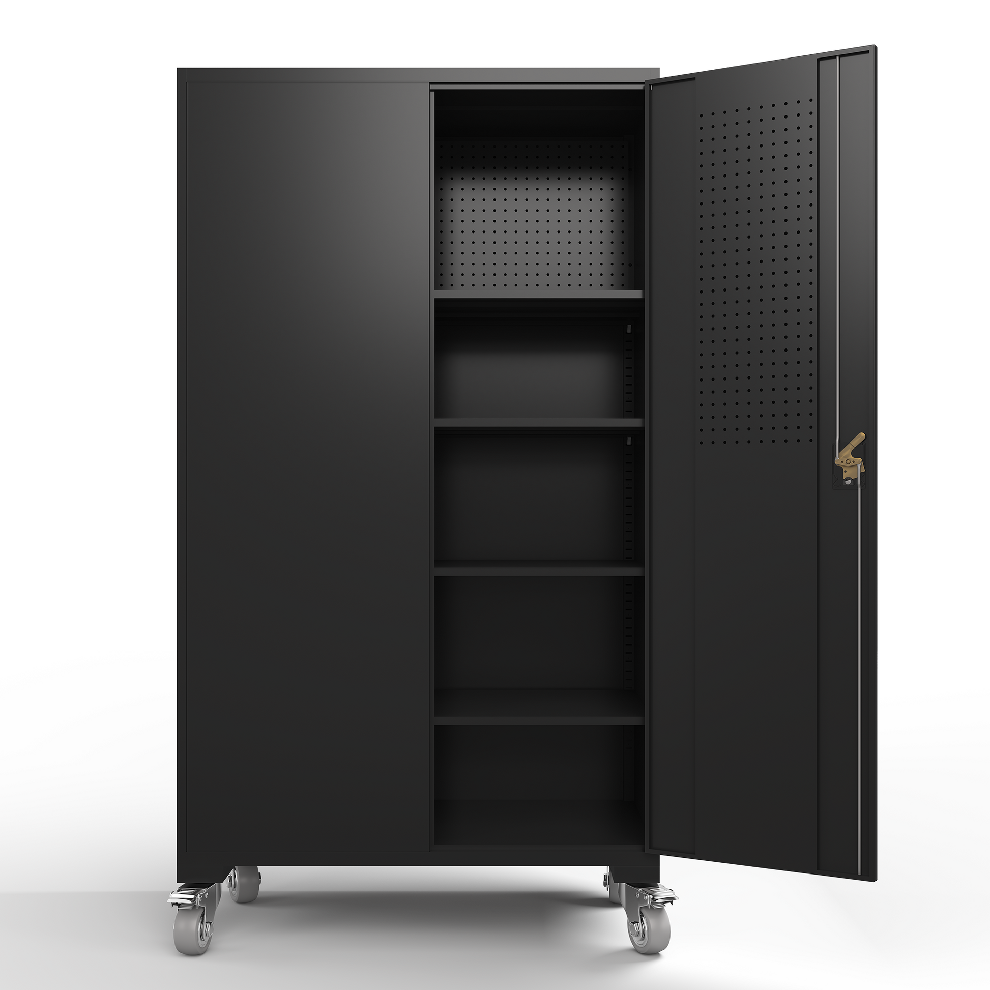 Upgraded Wide 39.37 Inch & Depth 19.69 Inch Metal Storage Cabinet 72 Inch Black Lockable Garage Cabinet With Wheels Heavy Duty Steel Cabinet With Doors & 4 Adjustable Shelves For Home, Office Black