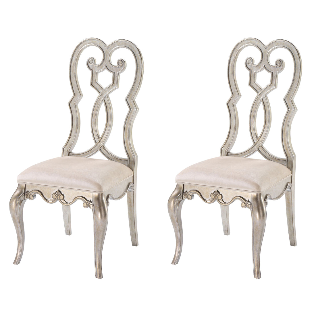 Ivory And Antique Champagne Side Chairs Set Of 2 Solid Ivory Dining Room Foam Rectangular Glam Side Chair Poplar Queen Anne Back Set Of 2 Wood Metal