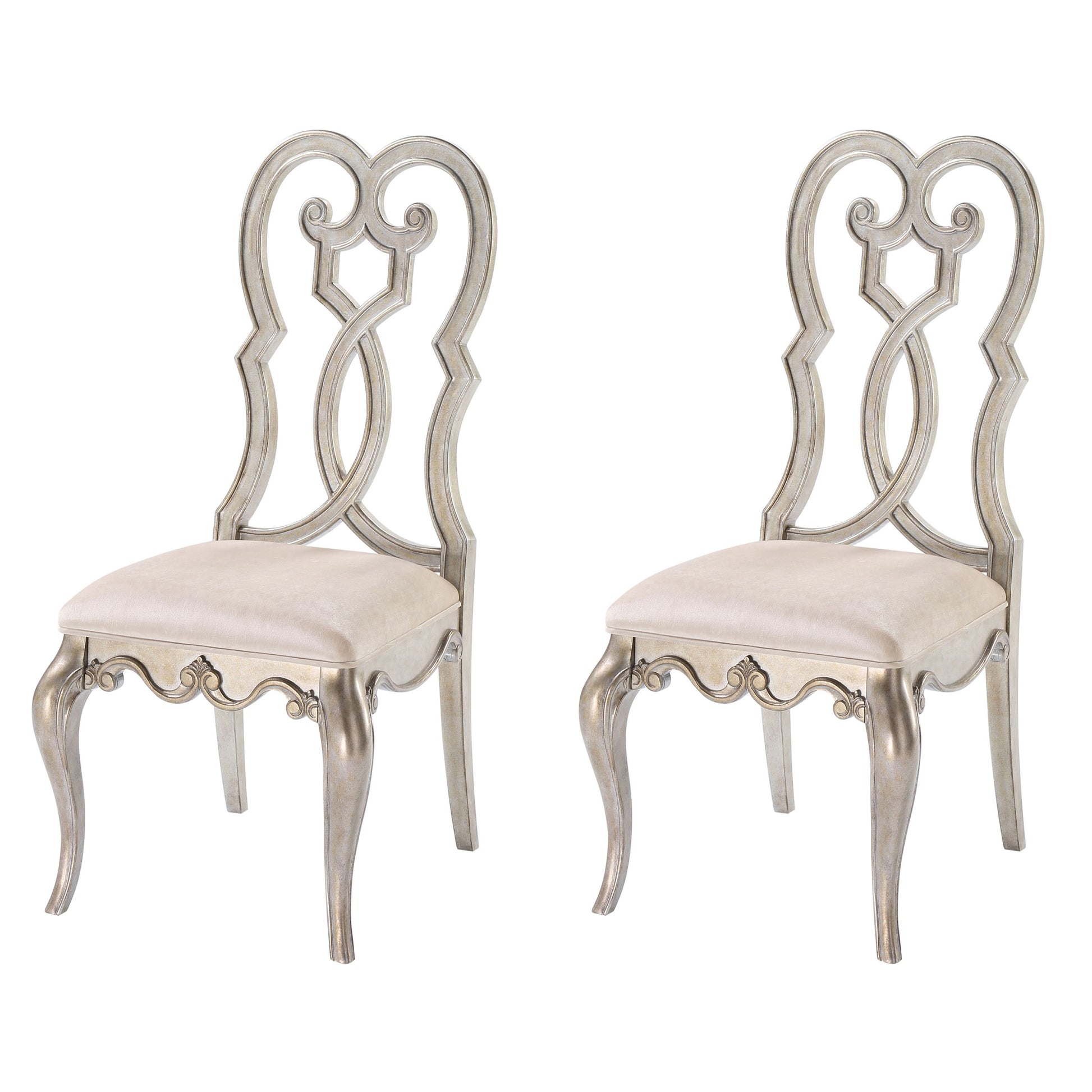 Ivory And Antique Champagne Side Chairs Set Of 2 Solid Ivory Dining Room Foam Rectangular Glam Side Chair Poplar Queen Anne Back Set Of 2 Wood Metal