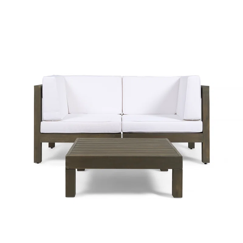 Oana 3 Pieceseat Set With Coffee Table, White White Acacia Wood