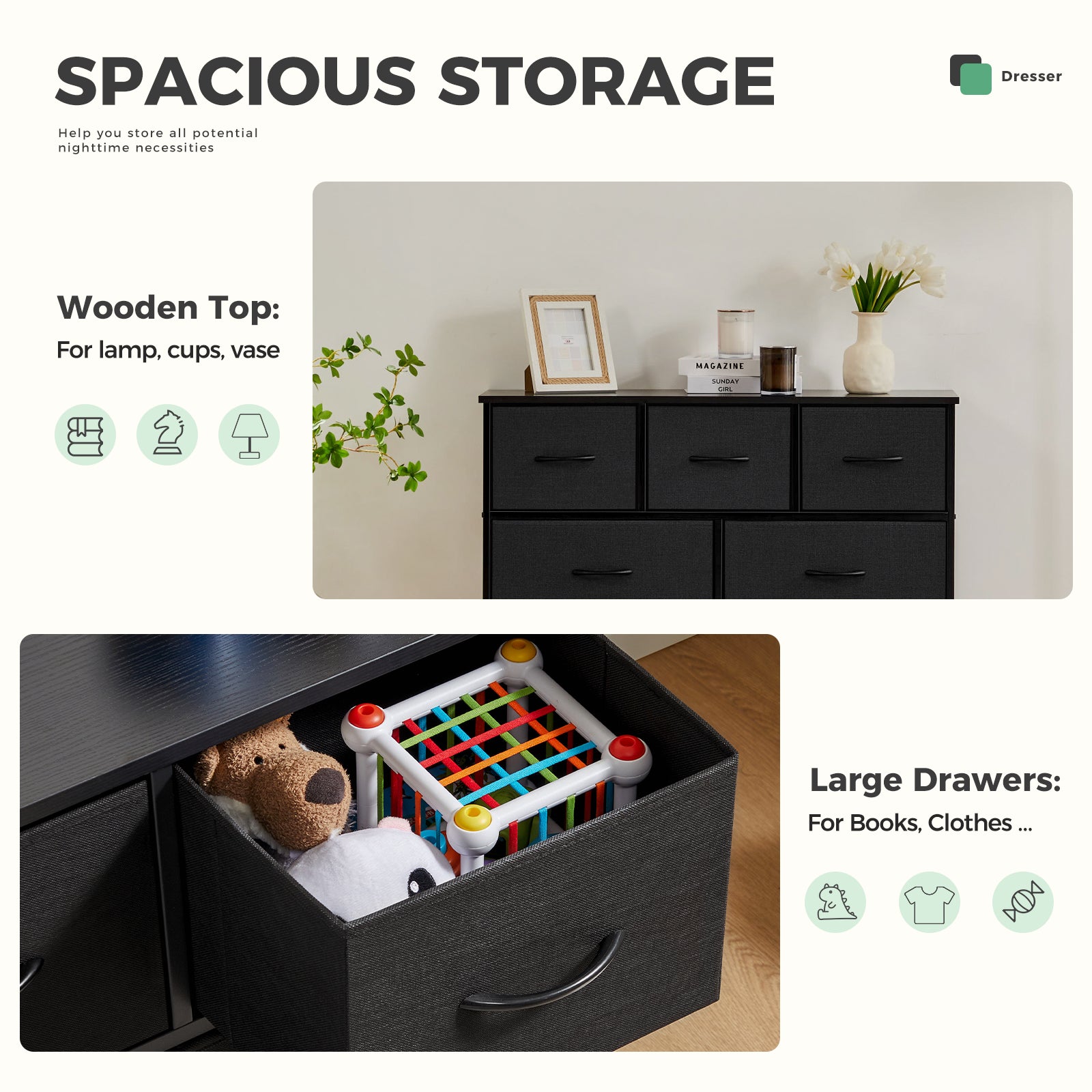 7 Storage Spaces, Assembled Wardrobe Lockers, Bedroom Furniture Lockers,Black Black Acacia Wood