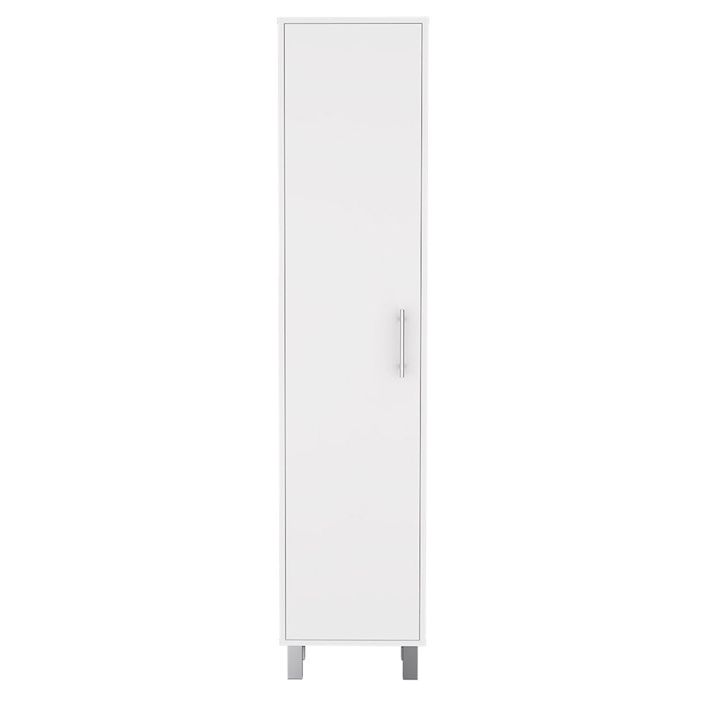 Laska 70" Tall Storage Cabinet Broom Closet With Broom Hangers,And Four Shelves White White Particle Board