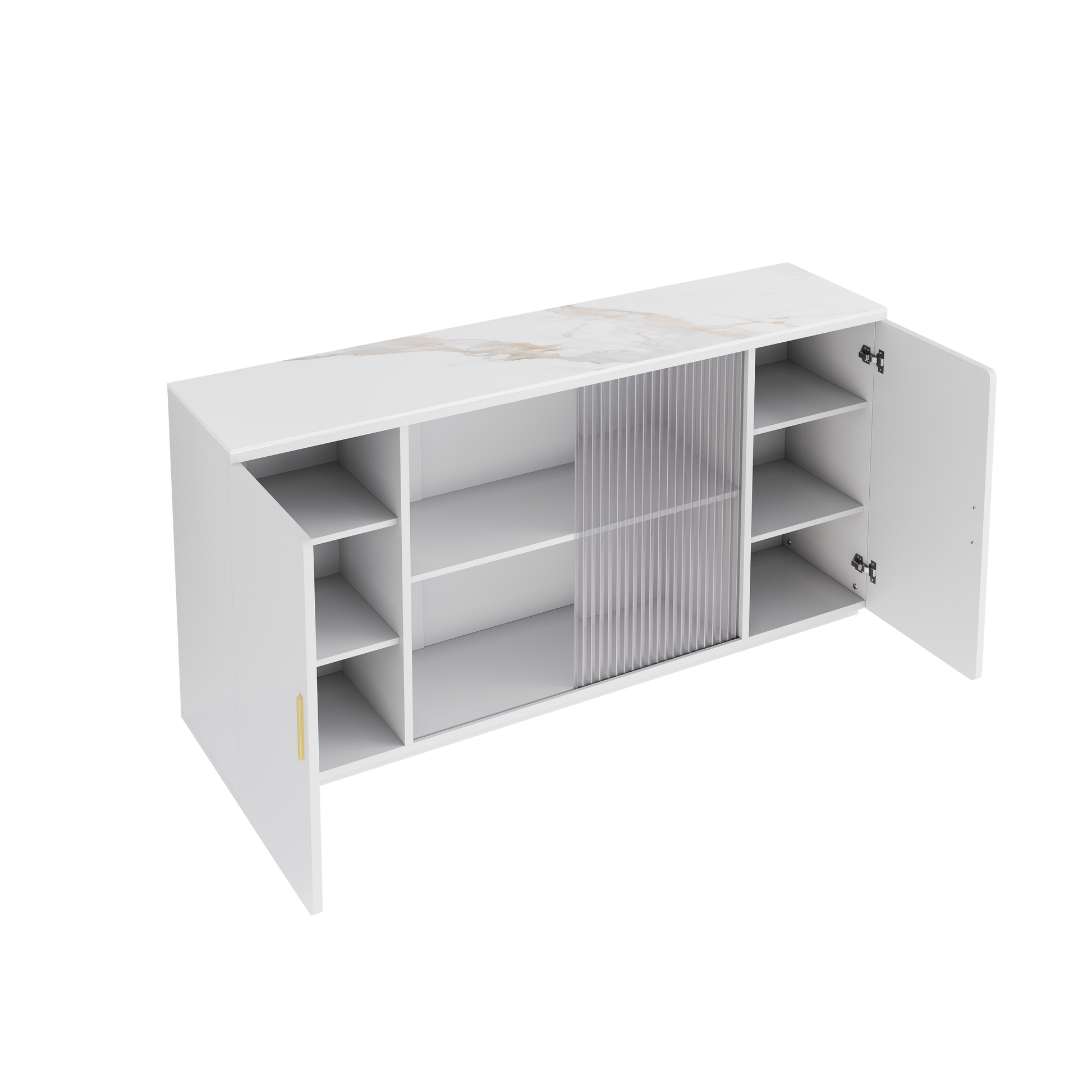 2405Wooden Side Cabinets With Glass Doors For Dust Prevention, Modern Storage Display Lockers For Living And Dining Rooms And Other Domestic Areas White Mdf