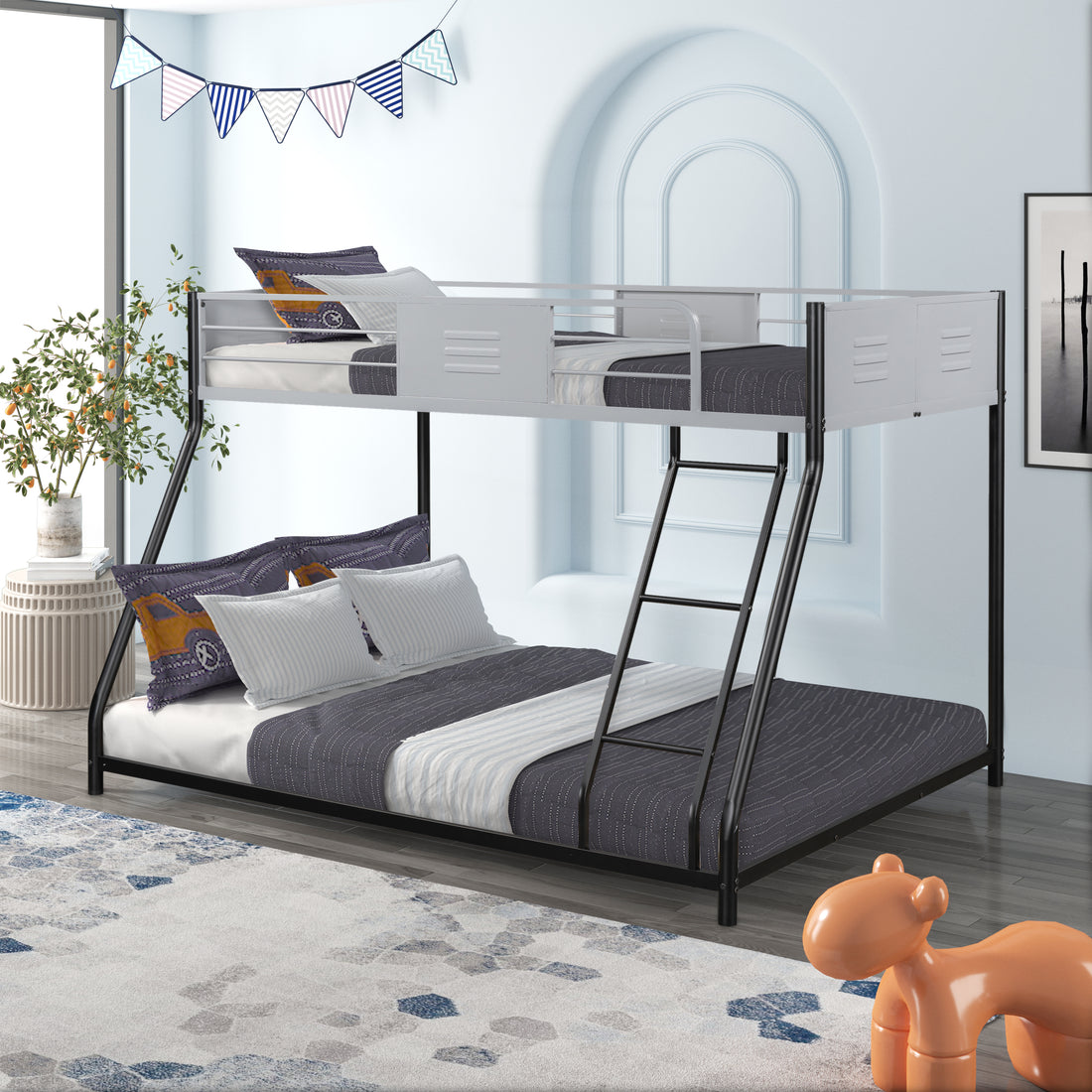 Metal Twin Over Full Bunk Bed Heavy Duty Sturdy Metal Noise Reduced Safety Vent Board Guardrail Cpc Certified No Box Spring Needed Full Black Bunk Metal