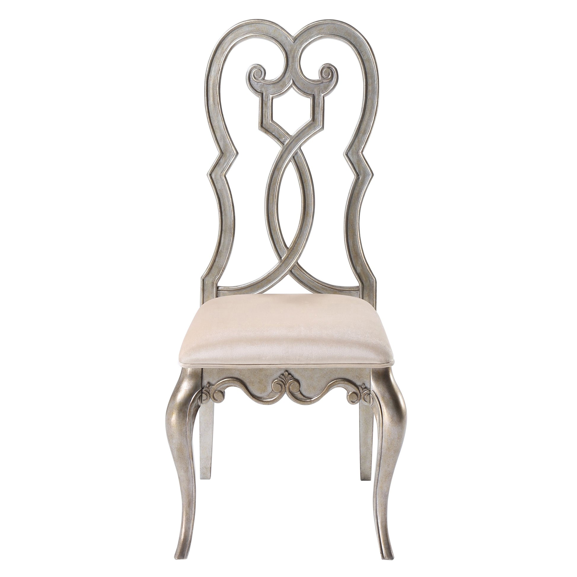 Ivory And Antique Champagne Side Chairs Set Of 2 Solid Ivory Dining Room Foam Rectangular Glam Side Chair Poplar Queen Anne Back Set Of 2 Wood Metal