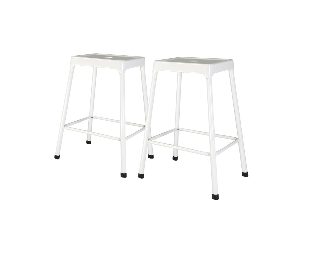 Counter Stool Metal White Powder Coating, Set Of 2 Metal Solid White Brown Kitchen Powder Coated Wipe Clean Square Farmhouse,Industrial,Modern,Transitional Bar Stools Set Of 2 Metal Metal
