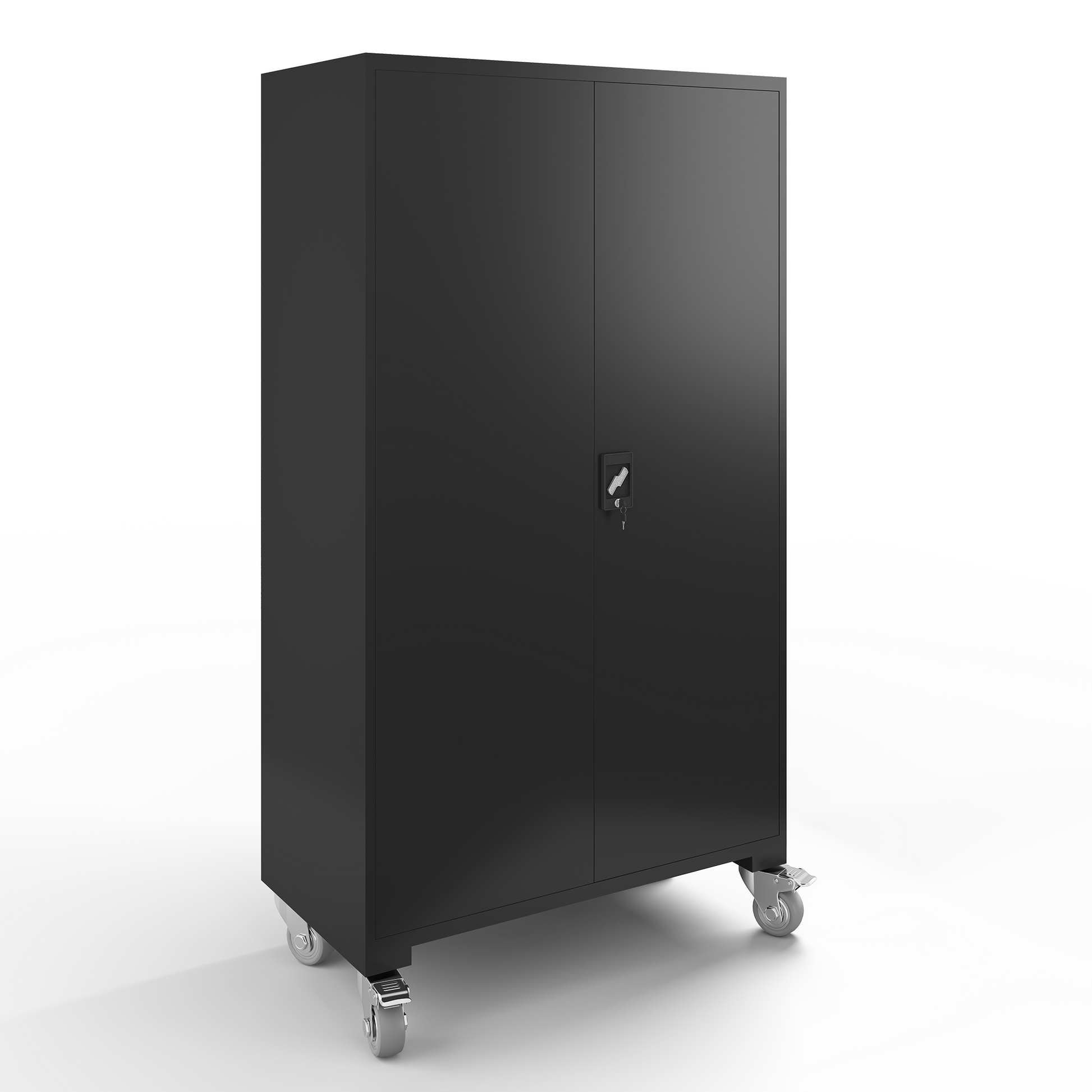 Upgraded Wide 39.37 Inch & Depth 19.69 Inch Metal Storage Cabinet 72 Inch Black Lockable Garage Cabinet With Wheels Heavy Duty Steel Cabinet With Doors & 4 Adjustable Shelves For Home, Office Black