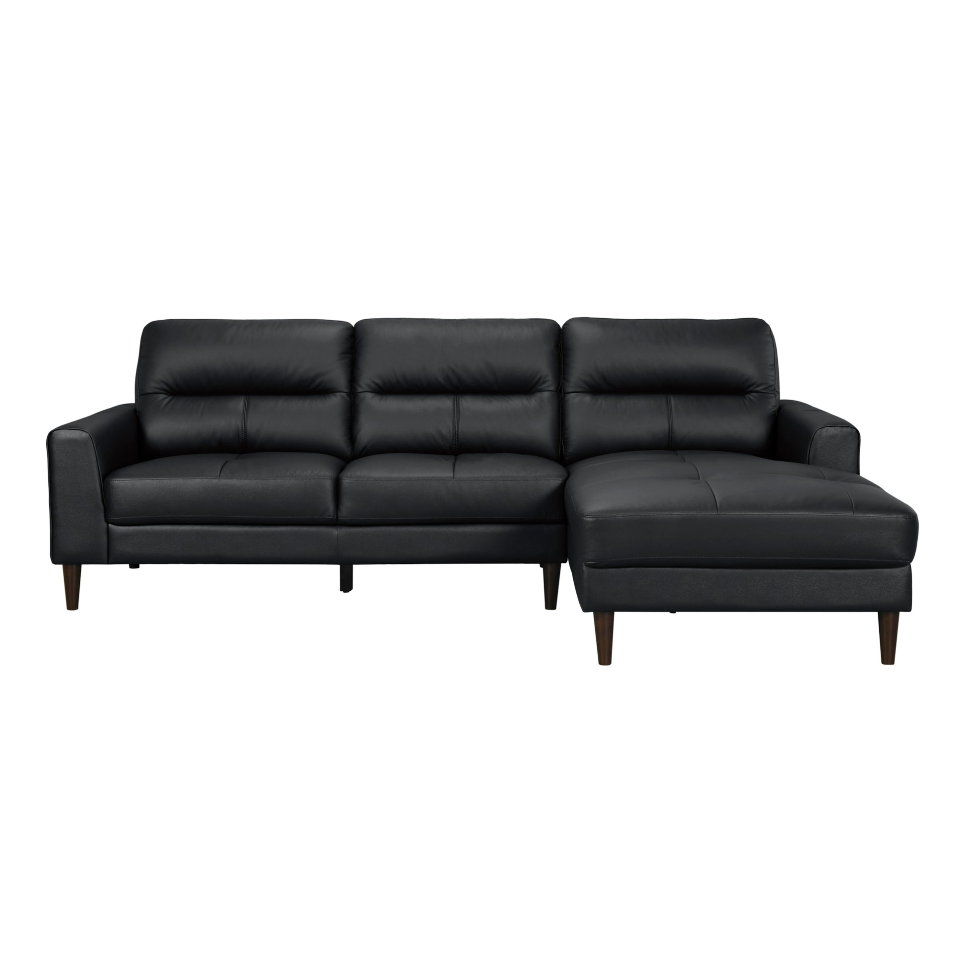 Modern Living Room 2 Piece Sectional Sofa Chaise Black Top Grain Leather Upholstered Solid Wood Furniture Black Genuine Leather Wood Primary Living Space Modern L Shaped Solid Wood 3 Seat