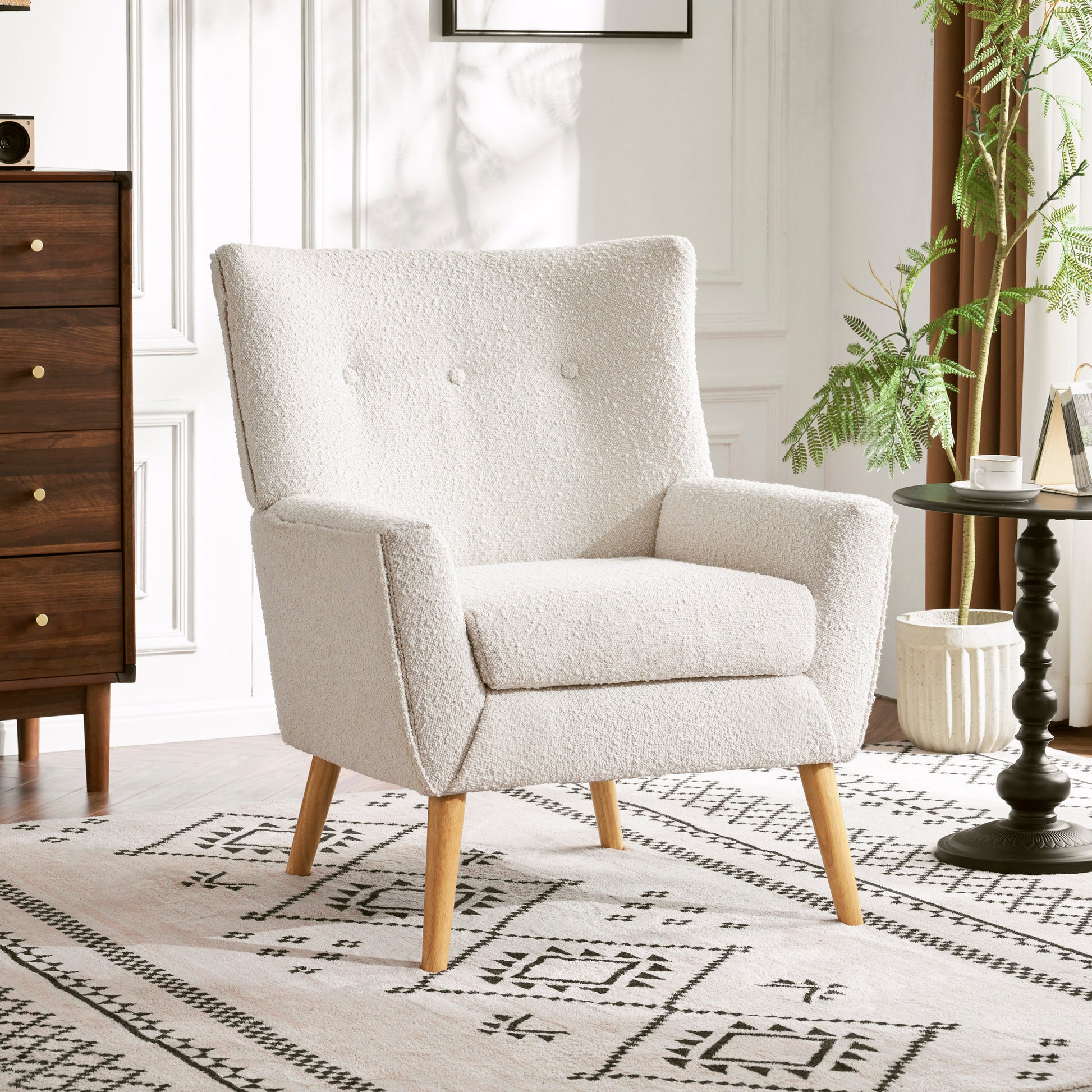 Accent Chair Almond Modern Foam Wood Fabric 1 Seat