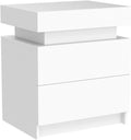 Modern White Nightstand With 2 Storage Drawers,Led Lights, End Table For Bedroom Furniture White Particle Board