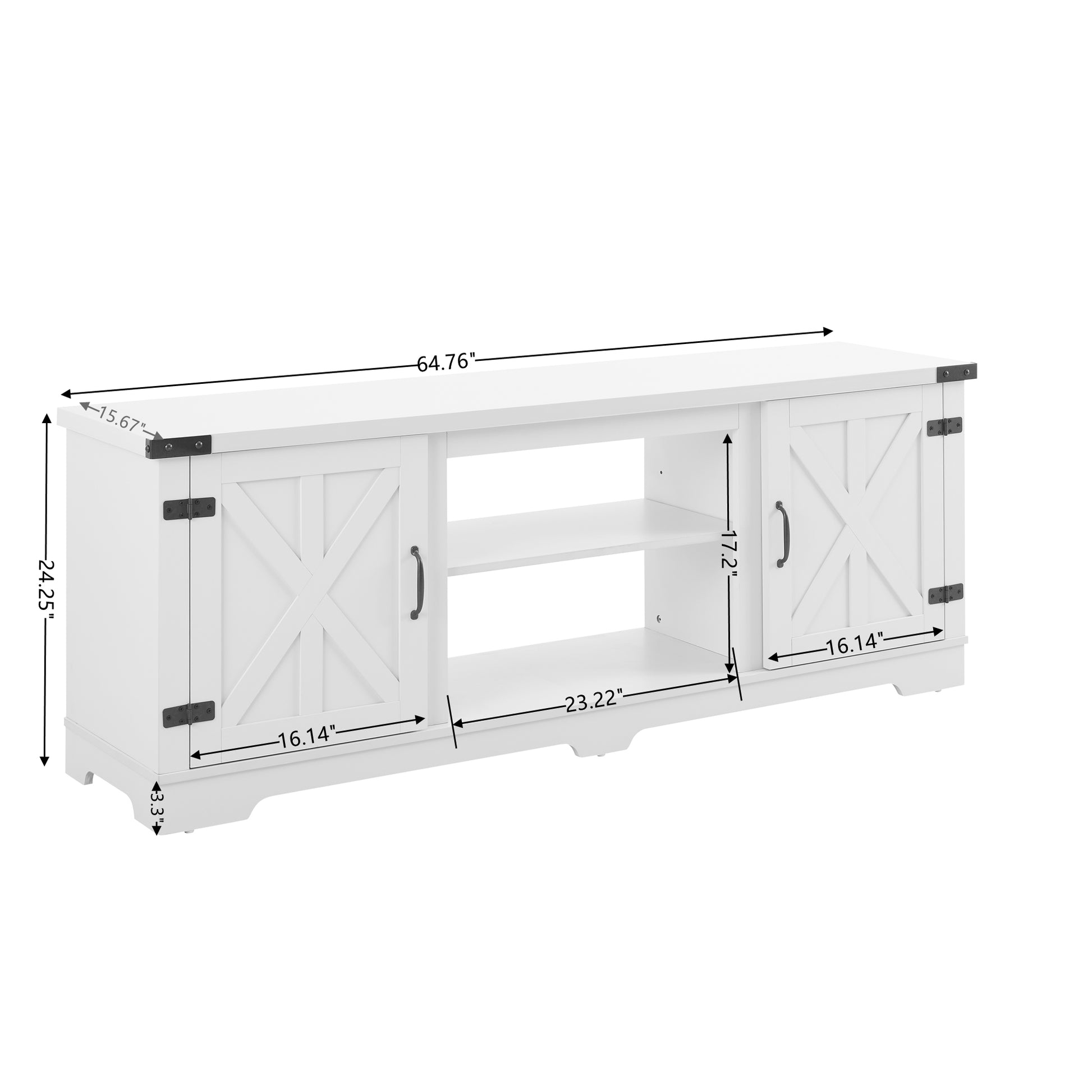 Modern Farmhouse Tv Media Stand, Large Barn Inspired Home Entertainment Console, For Tv Up To 70'', With Open Shelves And Closed Cabinets, White, 64.8"W*15.67"D*24.29"H White 60 69 Inches 70 Inches Mdf