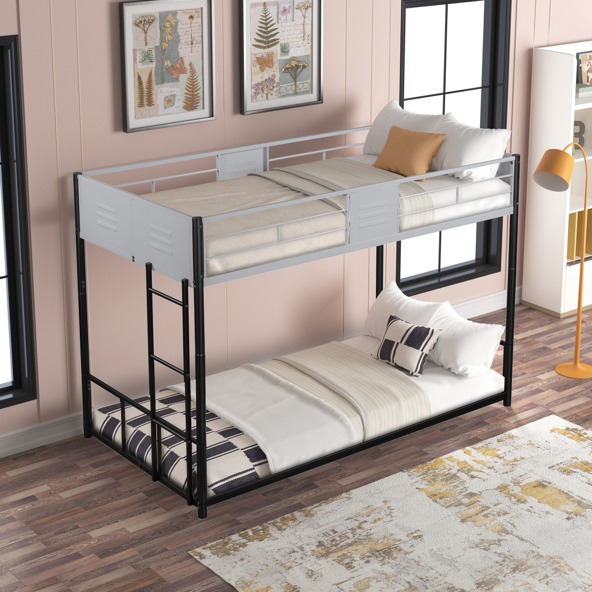 Metal Twin Over Twin Bunk Bed With Vent Board Heavy Duty Sturdy Metal Noise Reduced Safety Guardrail Cpc Certified Twin Black Metal