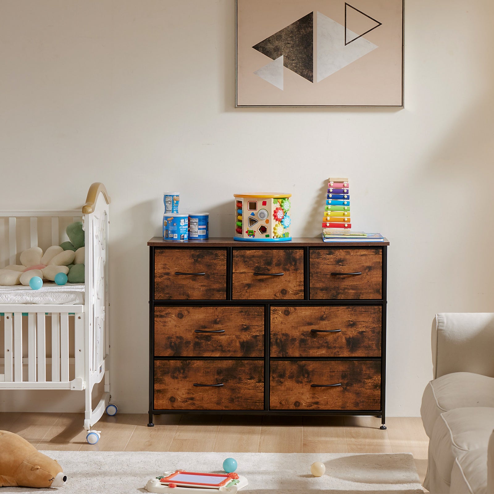 7 Storage Spaces, Assembled Wardrobe Lockers, Bedroom Furniture Lockers,Brown Brown Acacia Wood