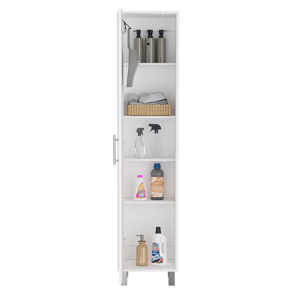 Laska 70" Tall Storage Cabinet Broom Closet With Broom Hangers,And Four Shelves White White Particle Board