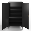 Upgraded Wide 39.37 Inch & Depth 19.69 Inch Metal Storage Cabinet 72 Inch Black Lockable Garage Cabinet With Wheels Heavy Duty Steel Cabinet With Doors & 4 Adjustable Shelves For Home, Office Black
