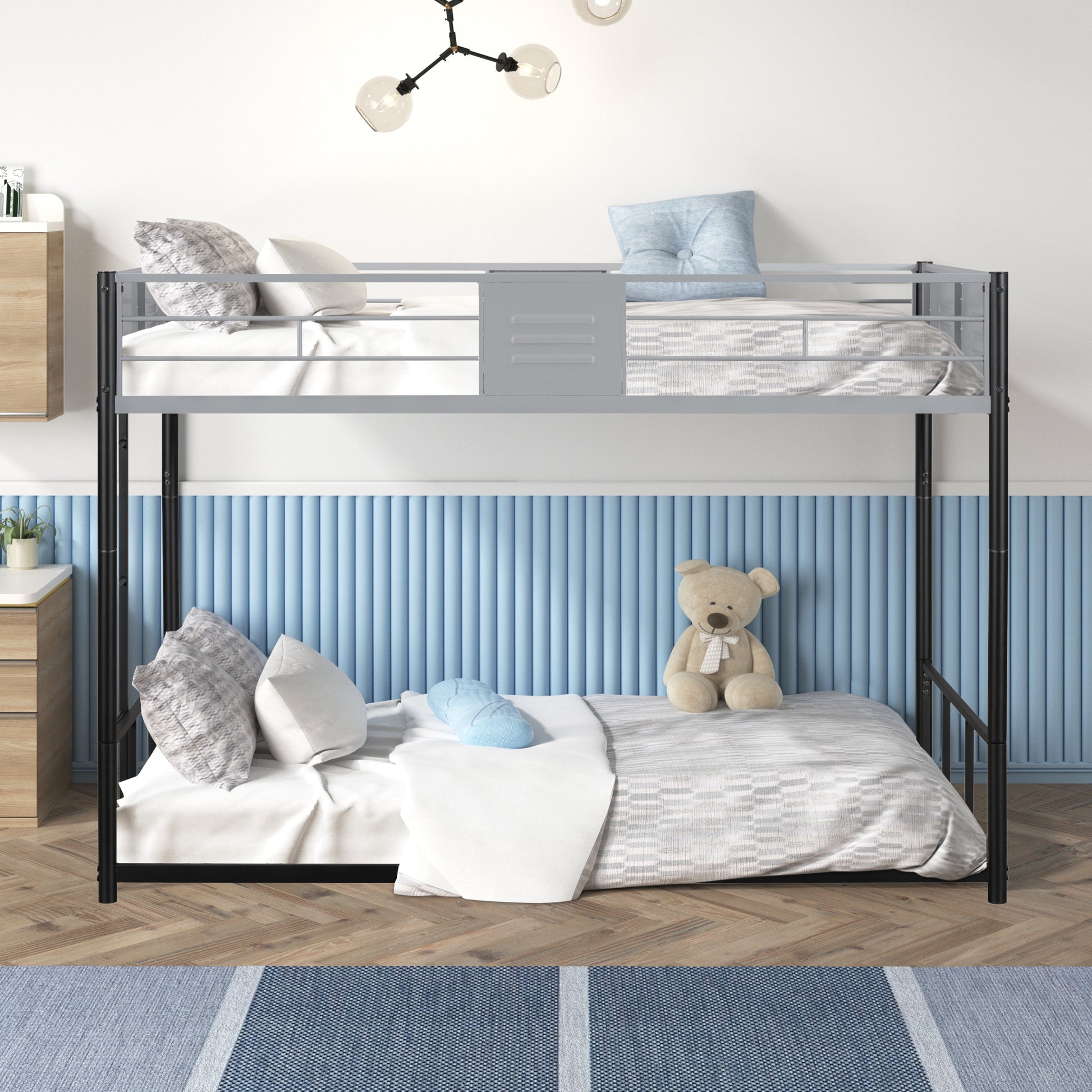 Metal Twin Over Twin Bunk Bed With Vent Board Heavy Duty Sturdy Metal Noise Reduced Safety Guardrail Cpc Certified Twin Black Metal