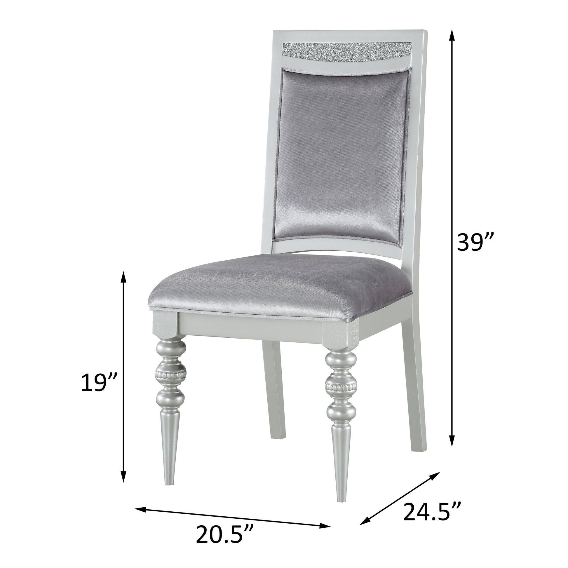 Grey And Platinum Upholstered Side Chairs Set Of 2 Solid Grey Silver Foam Rectangular Glam Side Chair Poplar Solid Back Set Of 2 Wood Fabric