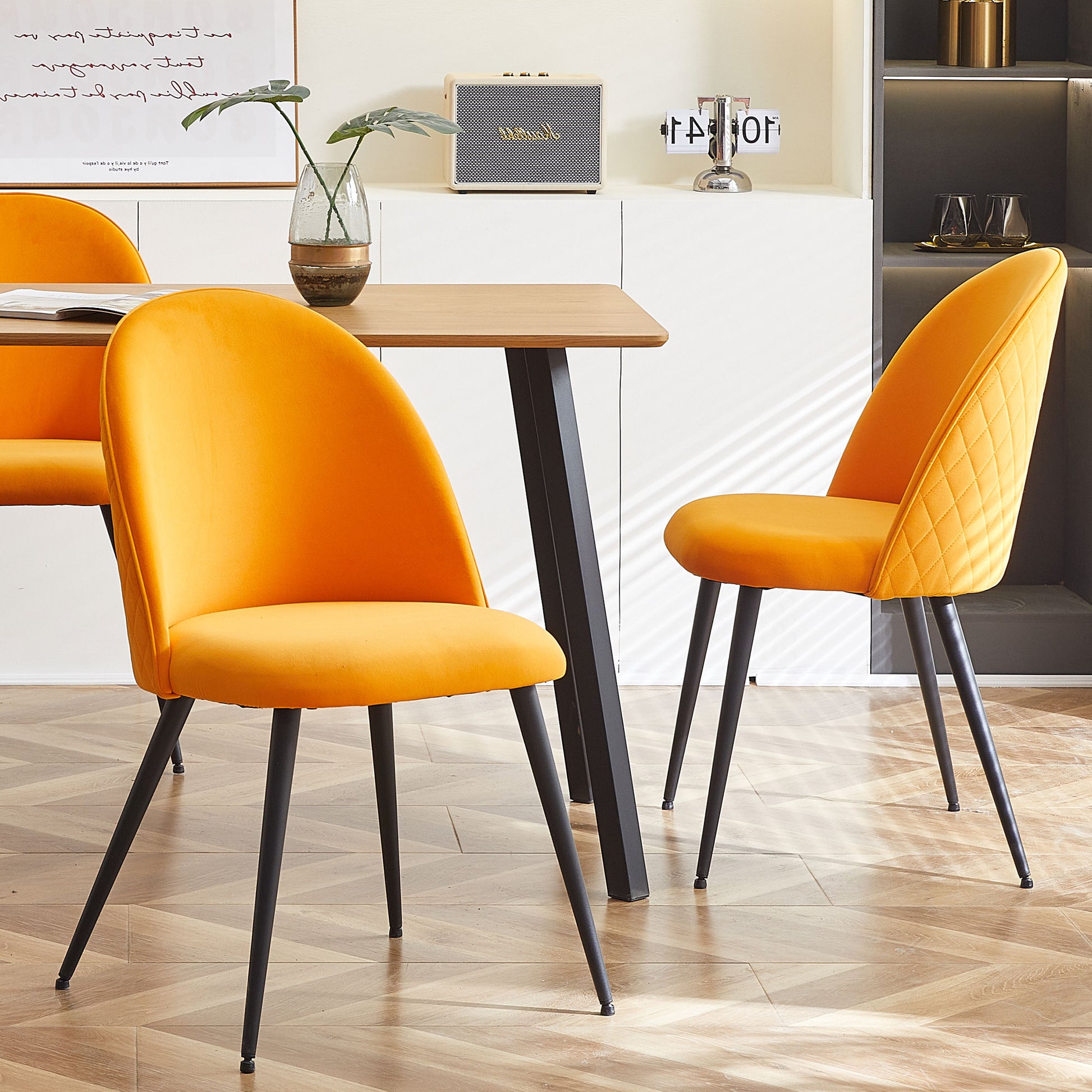 Orange Velvet Dining Chairs With Black Metal Legs, Set Of 4 Chairs Only Four Chairs Orange Dining Room Dry Clean Modern Dining Chairs Solid Back Set Of 4 Or More Foam Velvet