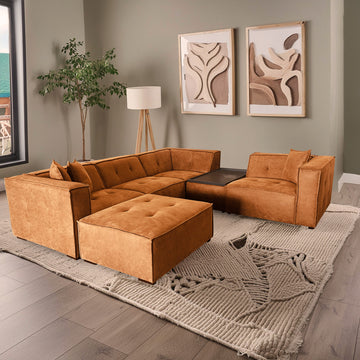 Logan Pet Friendly 6 Piece Sectional Brown Microsuede 5 Seat