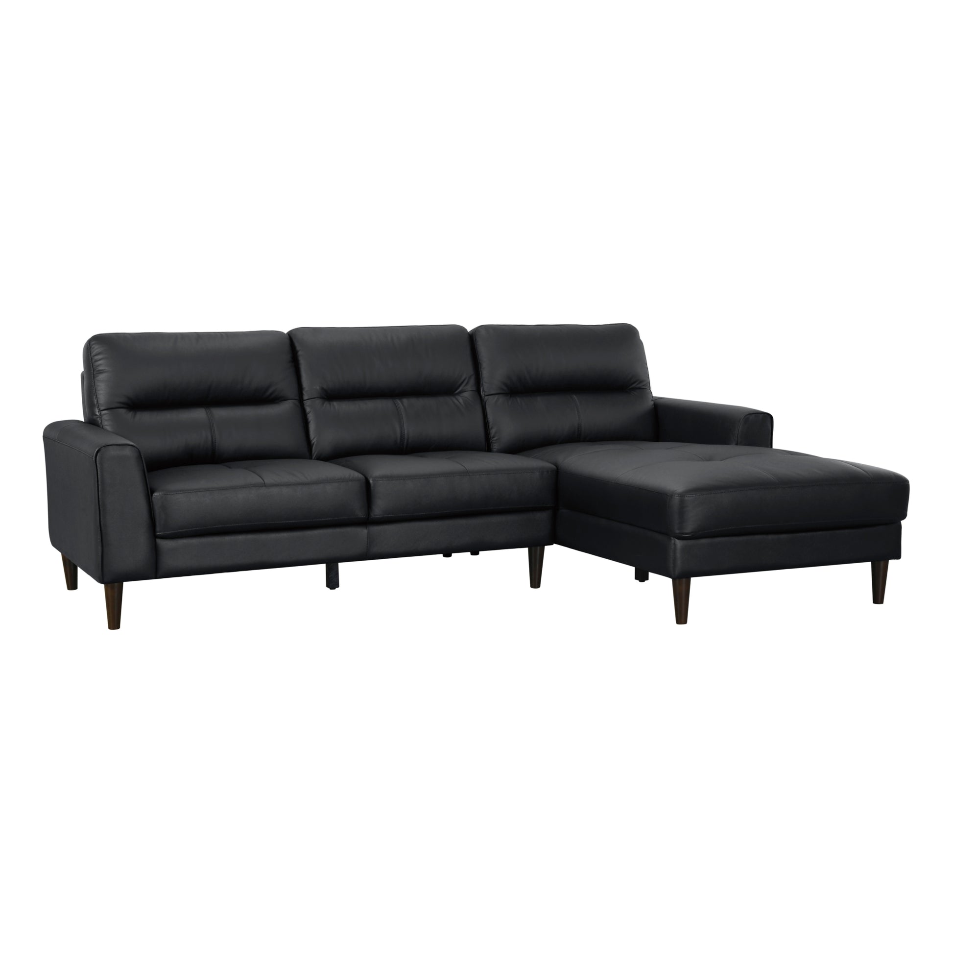 Modern Living Room 2 Piece Sectional Sofa Chaise Black Top Grain Leather Upholstered Solid Wood Furniture Black Genuine Leather Wood Primary Living Space Modern L Shaped Solid Wood 3 Seat