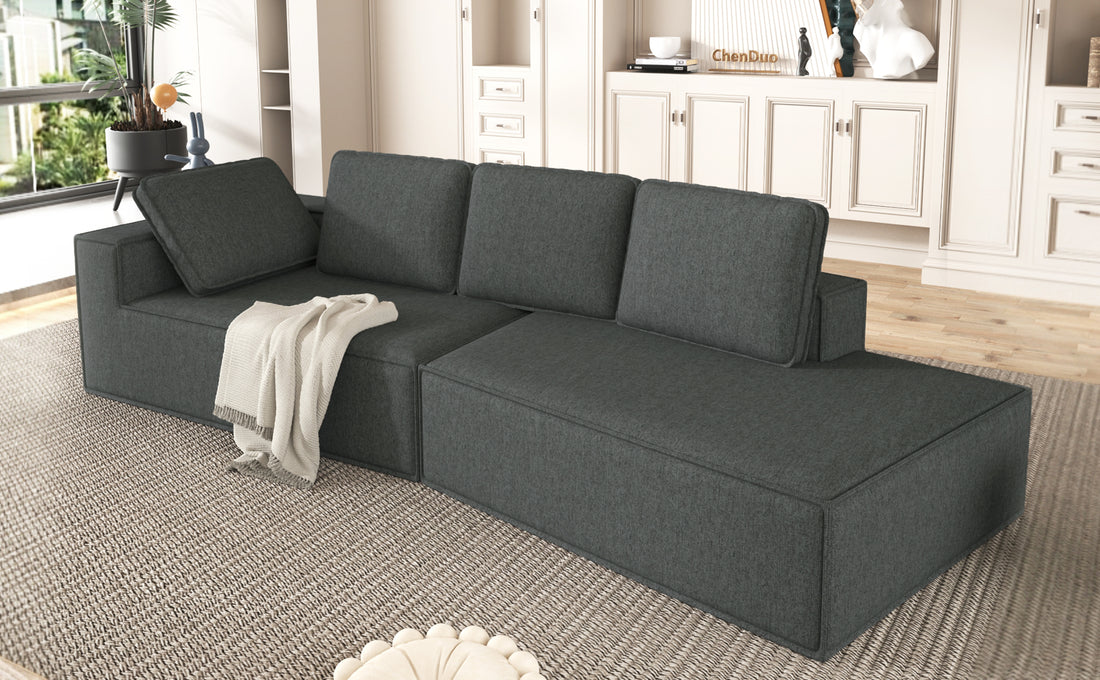 125" Stylish Chaise Lounge Modern Indoor Lounge Sofa Sleeper Sofa With Clean Lines For Living Room, Grey Grey Chenille 2 Seat