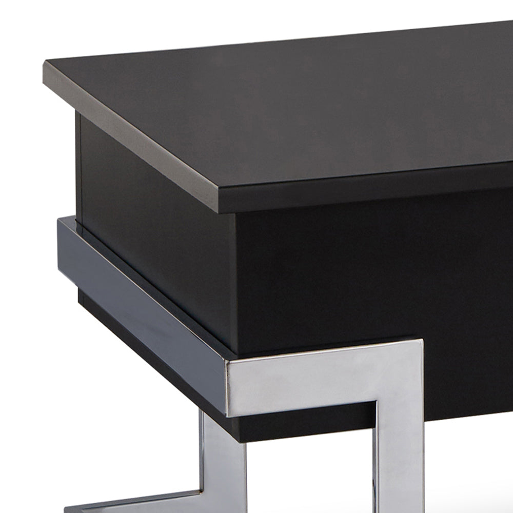 Black High Gloss And Chrome Coffee Table With Lift Top Black Silver Primary Living Space Modern Rectangular Wood Metal Sled