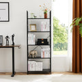 5 Shelves, Home Office And Living Room, Multifunctional Display Stand For Books, Black Black Metal & Wood